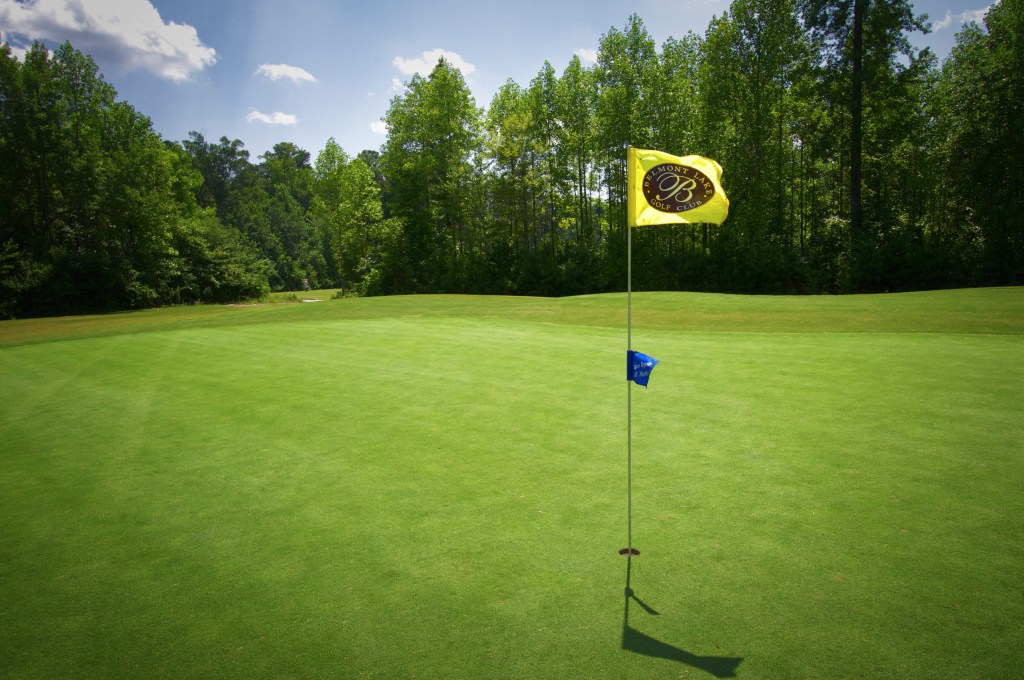 Belmont Lake flag over hole on golf course